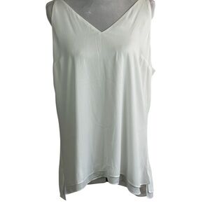 White House Black Market Ivory Chiffon V-neck Tank Minimal Chic/ Elegant